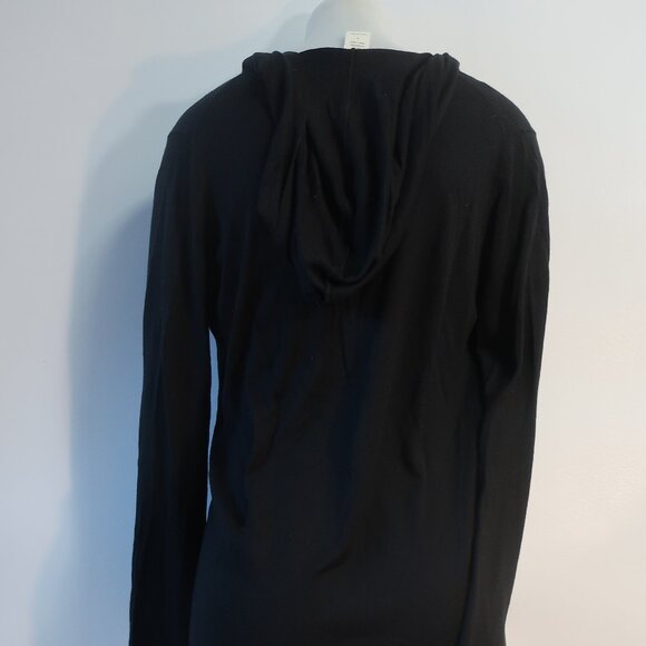 Womens Minnie Rose Black Silk Cashmere Hooded V-Neck Sweater M - Picture 8 of 10